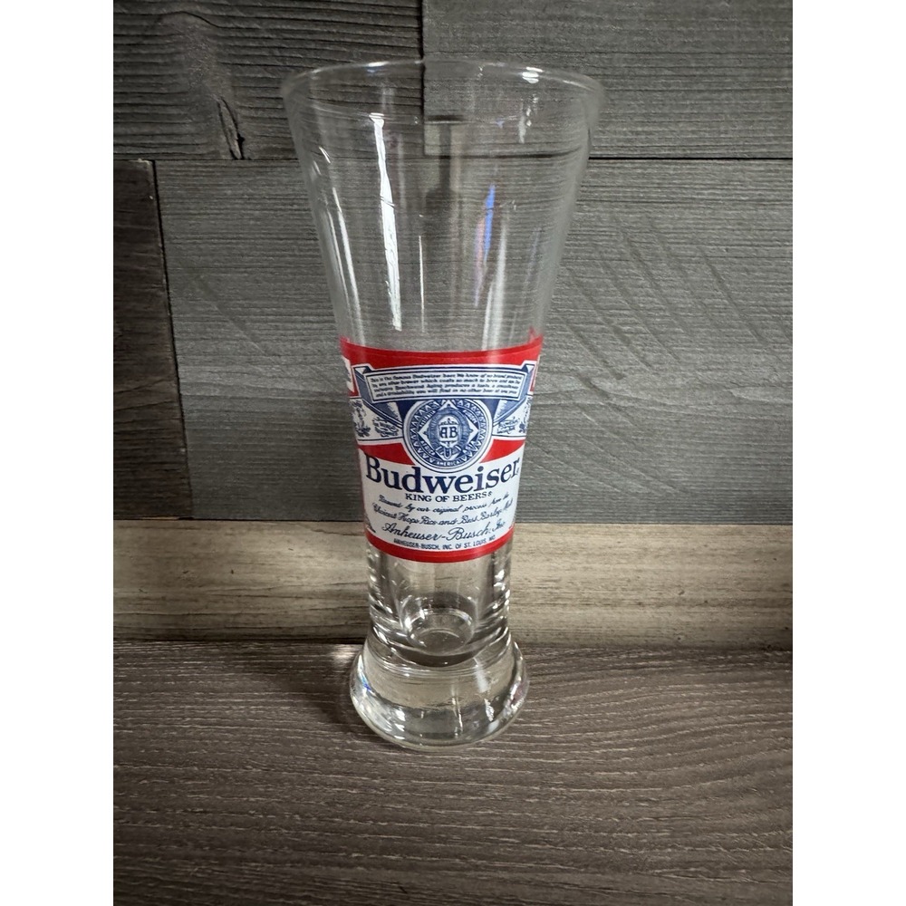 Budweiser Glass 7.25" King of Beers Anheuser Busch Draft Red Logo Stem Flute Cup
